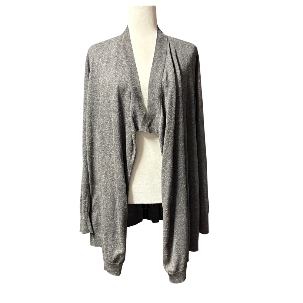 Eileen‎ Fisher Womens XL Grey Wool Silk Blend Open Front Draped Cardigan